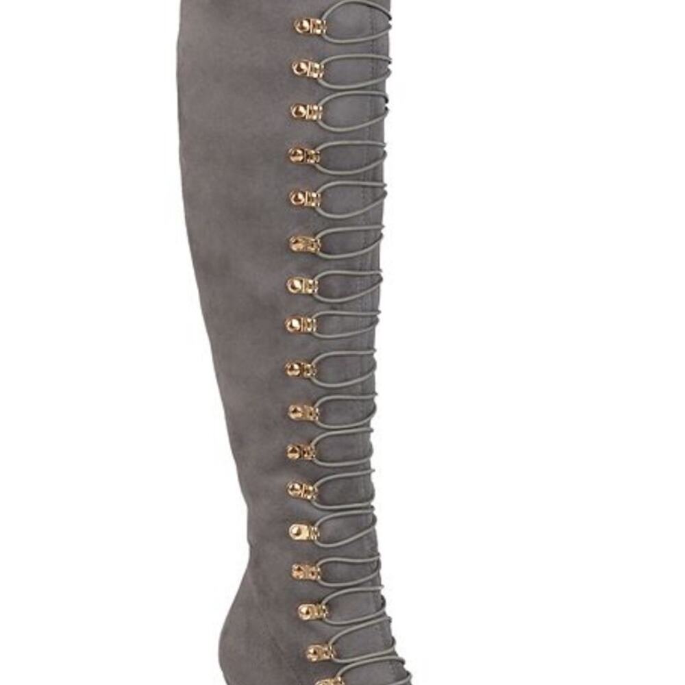 NEW Journey Collection Women’s Trill Round Toe Over The Knee Boots - Grey Size 6